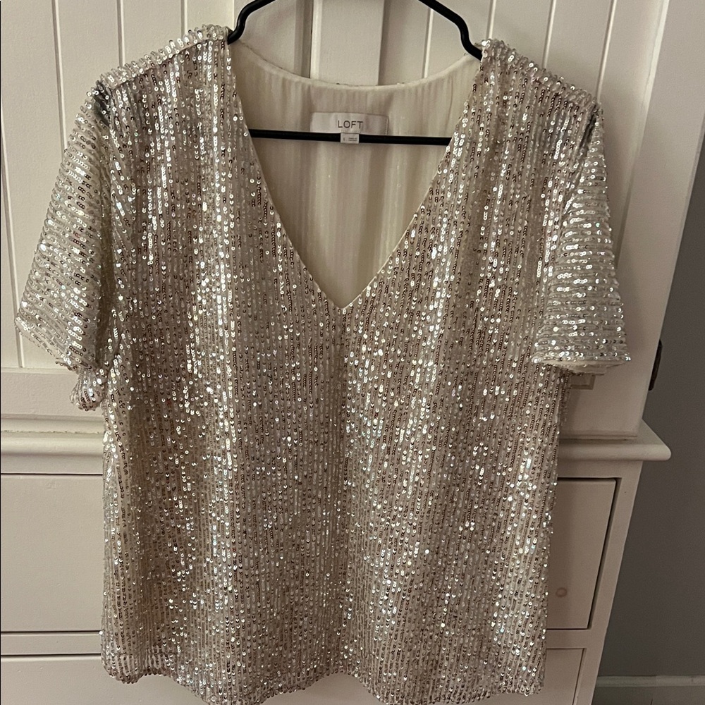 LOFT Shimmering Sequin Blouse - Silver size L